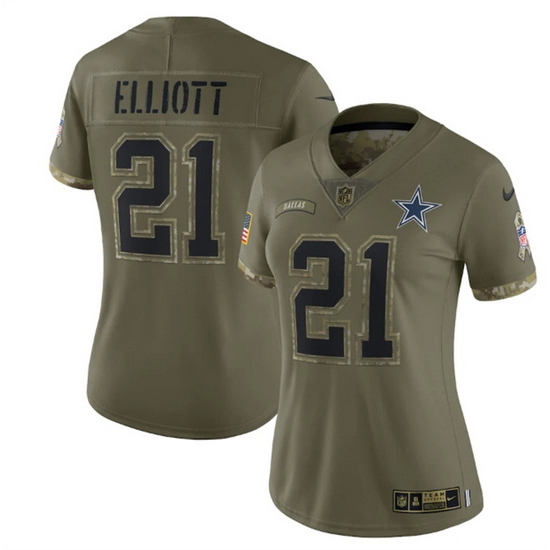 Women Dallas Cowboys 21 Ezekiel Elliott 2022 Olive Salute To Service Limited Stitched Jersey Women Dallas Cowboys 21 Ezekiel Elliott 2022 Olive Salute To Service Limited Stitched Jersey