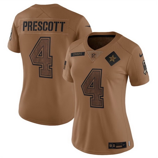 Women Dallas Cowboys 4 Dak Prescott 2023 Brown Salute To Service Limited Stitched Football Jersey 28Run Small uFF09 Women Dallas Cowboys 4 Dak Prescott 2023 Brown Salute To Service Limited Stitched Football Jersey 28Run Small uFF09