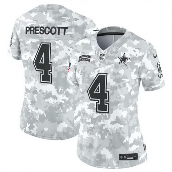 Women Dallas Cowboys 4 Dak Prescott 2024 F U S E Arctic Camo Salute To Service Limited Stitched Football Jersey Women Dallas Cowboys 4 Dak Prescott 2024 F U S E Arctic Camo Salute To Service Limited Stitched Football Jersey