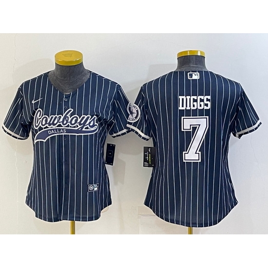 Women Dallas Cowboys 7 Trevon Diggs Navy With Patch Cool Base Stitched Baseball Jersey Women Dallas Cowboys 7 Trevon Diggs Navy With Patch Cool Base Stitched Baseball Jersey
