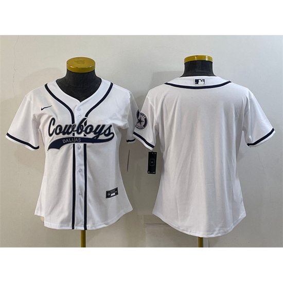 Women Dallas Cowboys Blank White With Patch Cool Base Stitched Baseball Jersey Women Dallas Cowboys Blank White With Patch Cool Base Stitched Baseball Jersey