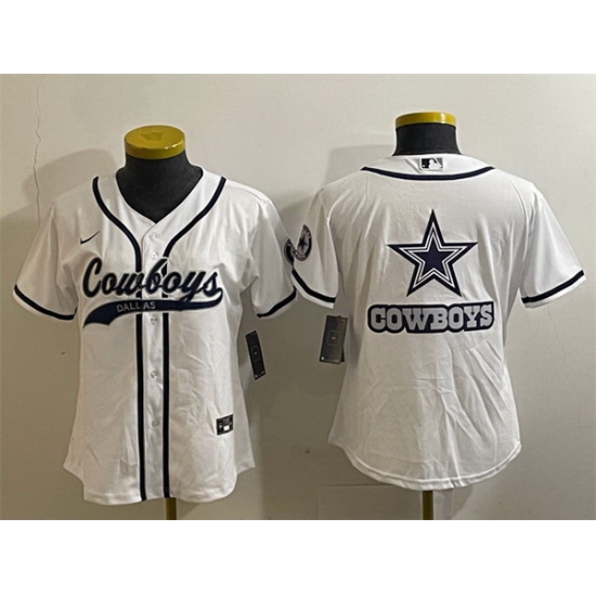 Women Dallas Cowboys White Team Big Logo With Patch Cool Base Stitched Baseball Jersey Women Dallas Cowboys White Team Big Logo With Patch Cool Base Stitched Baseball Jersey