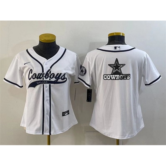 Women Dallas Cowboys White Team Big Logo With Patch Cool Base Stitched Baseball Jersey Women Dallas Cowboys White Team Big Logo With Patch Cool Base Stitched Baseball Jersey
