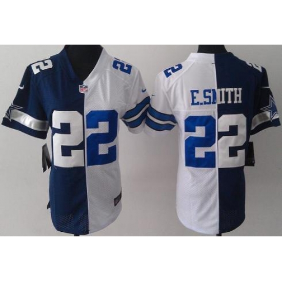Women Nike Dallas Cowboys 22 E.SMITH Blue White Split NFL Jerseys Women Nike Dallas Cowboys 22 E.SMITH Blue White Split NFL Jerseys