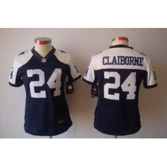 Women Nike Dallas Cowboys 24# Claiborne Blue Color[Thanksgiving LIMITED Jersey]