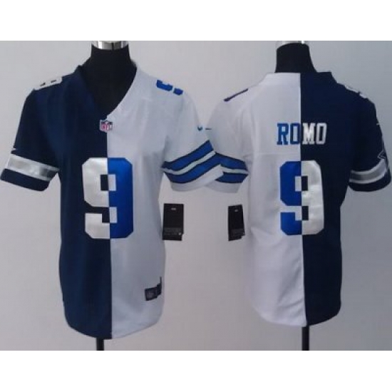 Women Nike Dallas Cowboys #9 Tony Romo Blue White Split NFL Jerseys Women Nike Dallas Cowboys #9 Tony Romo Blue White Split NFL Jerseys