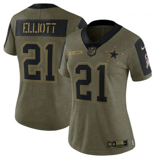 Women's Dallas Cowboys Ezekiel Elliott Nike Olive 2021 Salute To Service Limited Player Jersey Women's Dallas Cowboys Ezekiel Elliott Nike Olive 2021 Salute To Service Limited Player Jersey