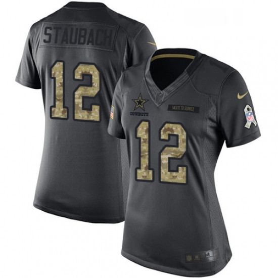 Womens Nike Dallas Cowboys 12 Roger Staubach Limited Black 2016 Salute to Service NFL Jersey Womens Nike Dallas Cowboys 12 Roger Staubach Limited Black 2016 Salute to Service NFL Jersey