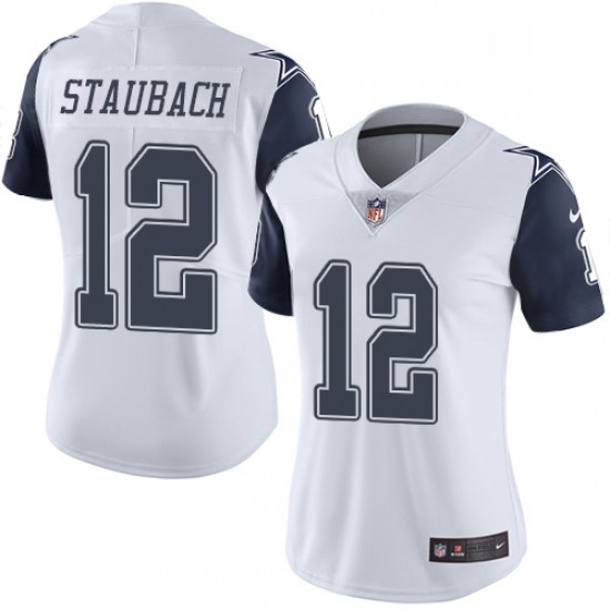 Womens Nike Dallas Cowboys 12 Roger Staubach Limited White Rush Vapor Untouchable NFL Jersey Womens Nike Dallas Cowboys 12 Roger Staubach Limited White Rush Vapor Untouchable NFL Jersey