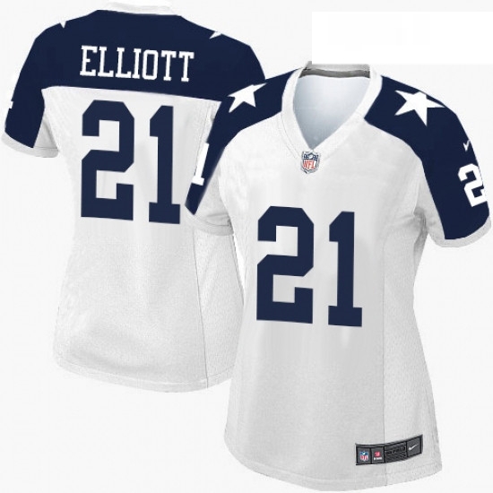 Womens Nike Dallas Cowboys 21 Ezekiel Elliott Elite White Throwback Alternate NFL Jersey Womens Nike Dallas Cowboys 21 Ezekiel Elliott Elite White Throwback Alternate NFL Jersey