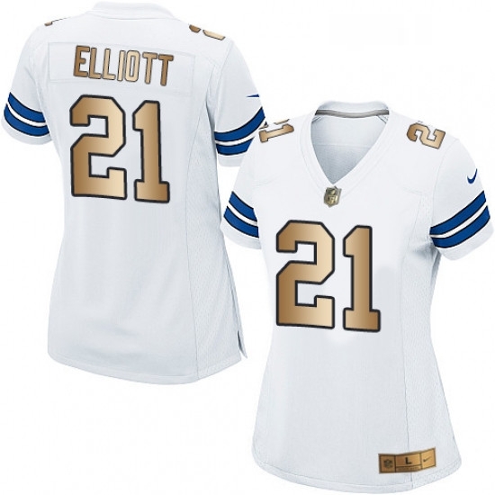 Womens Nike Dallas Cowboys 21 Ezekiel Elliott Elite WhiteGold NFL Jersey Womens Nike Dallas Cowboys 21 Ezekiel Elliott Elite WhiteGold NFL Jersey