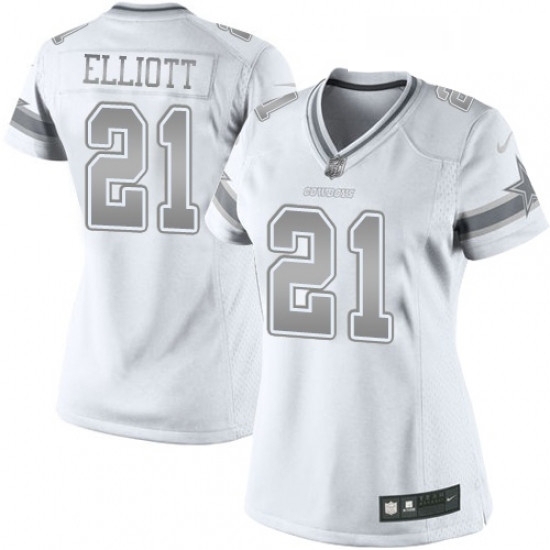 Womens Nike Dallas Cowboys 21 Ezekiel Elliott Limited White Platinum NFL Jersey Womens Nike Dallas Cowboys 21 Ezekiel Elliott Limited White Platinum NFL Jersey