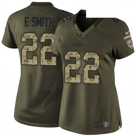 Womens Nike Dallas Cowboys 22 Emmitt Smith Elite Green Salute to Service NFL Jersey Womens Nike Dallas Cowboys 22 Emmitt Smith Elite Green Salute to Service NFL Jersey