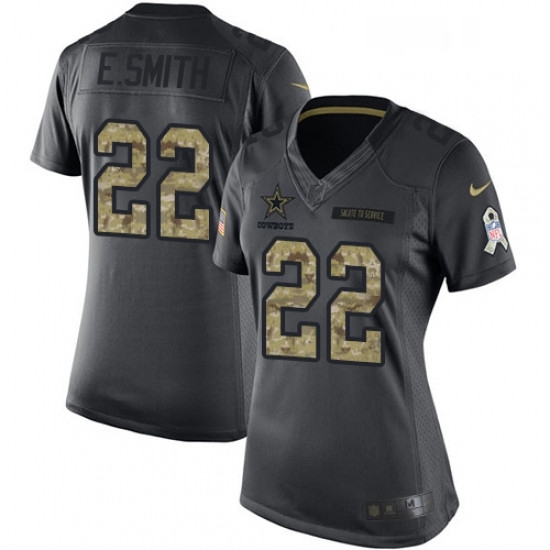 Womens Nike Dallas Cowboys 22 Emmitt Smith Limited Black 2016 Salute to Service NFL Jersey Womens Nike Dallas Cowboys 22 Emmitt Smith Limited Black 2016 Salute to Service NFL Jersey
