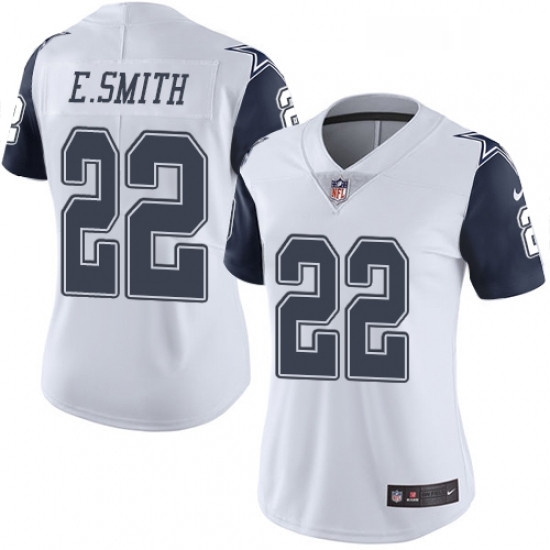 Womens Nike Dallas Cowboys 22 Emmitt Smith Limited White Rush Vapor Untouchable NFL Jersey Womens Nike Dallas Cowboys 22 Emmitt Smith Limited White Rush Vapor Untouchable NFL Jersey
