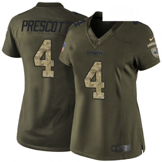Womens Nike Dallas Cowboys 4 Dak Prescott Elite Green Salute to Service NFL Jersey Womens Nike Dallas Cowboys 4 Dak Prescott Elite Green Salute to Service NFL Jersey
