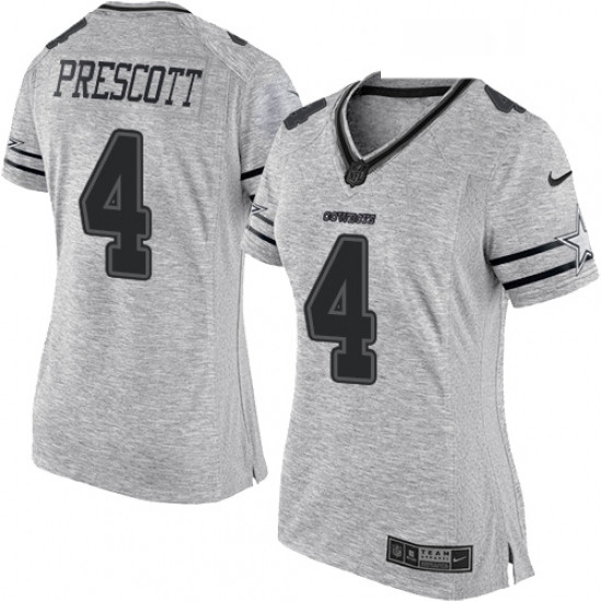 Womens Nike Dallas Cowboys 4 Dak Prescott Limited Gray Gridiron II NFL Jersey Womens Nike Dallas Cowboys 4 Dak Prescott Limited Gray Gridiron II NFL Jersey