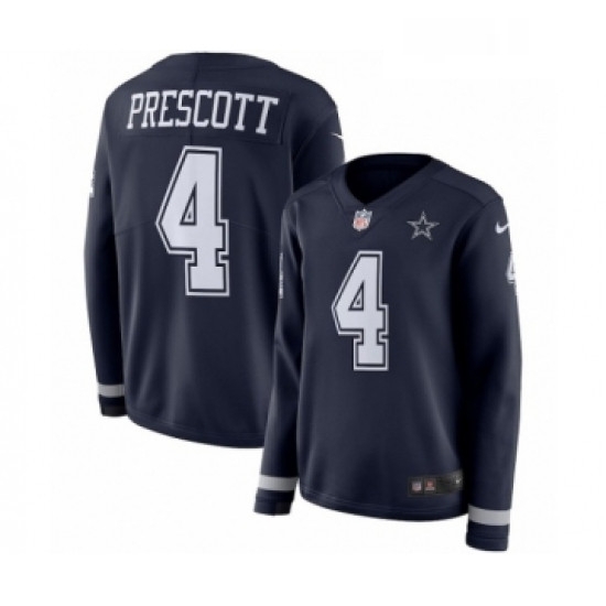 Womens Nike Dallas Cowboys 4 Dak Prescott Limited Navy Blue Therma Long Sleeve NFL Jersey Womens Nike Dallas Cowboys 4 Dak Prescott Limited Navy Blue Therma Long Sleeve NFL Jersey