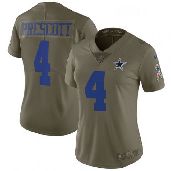 Womens Nike Dallas Cowboys 4 Dak Prescott Limited Olive 2017 Salute to Service NFL Jersey Womens Nike Dallas Cowboys 4 Dak Prescott Limited Olive 2017 Salute to Service NFL Jersey