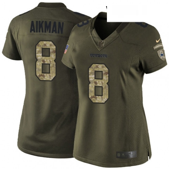 Womens Nike Dallas Cowboys 8 Troy Aikman Elite Green Salute to Service NFL Jersey Womens Nike Dallas Cowboys 8 Troy Aikman Elite Green Salute to Service NFL Jersey