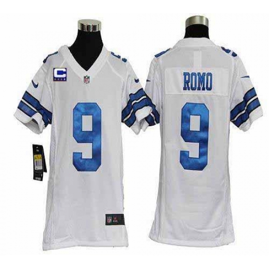 Nike Cowboys #9 Tony Romo White With C Patch Youth Stitched NFL Elite Jersey Nike Cowboys #9 Tony Romo White With C Patch Youth Stitched NFL Elite Jersey