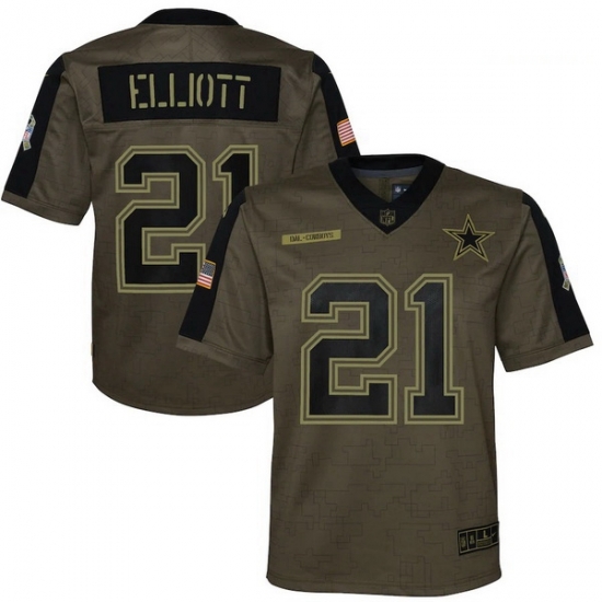 Youth Dallas Cowboys Ezekiel Elliott Nike Olive 2021 Salute To Service Game Jersey Youth Dallas Cowboys Ezekiel Elliott Nike Olive 2021 Salute To Service Game Jersey