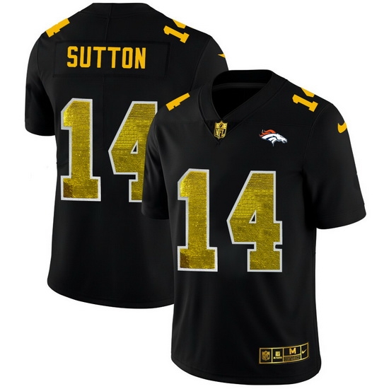 Denver Broncos 14 Courtland Sutton Men Black Nike Golden Sequin Vapor Limited NFL Jersey Denver Broncos 14 Courtland Sutton Men Black Nike Golden Sequin Vapor Limited NFL Jersey