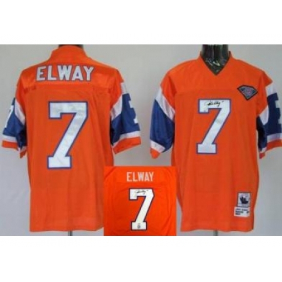 Denver Broncos 7 John Elway Orange Throwback M&N Signed NFL Jerseys