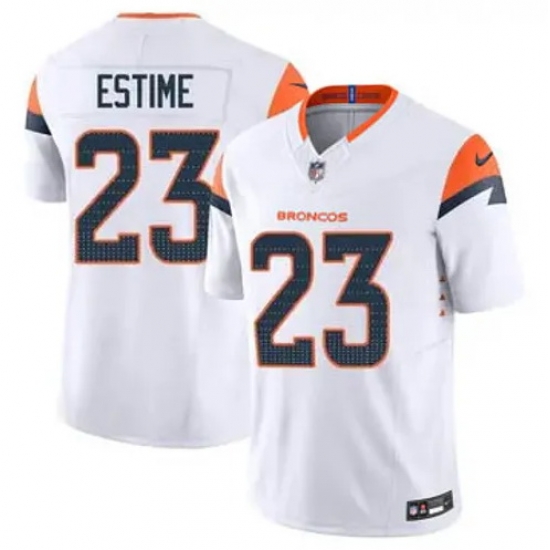 Men Denver Brocos Audric Estime #23 White 2024 F U S E Stitched Limited NFL Jersey Men Denver Brocos Audric Estime #23 White 2024 F U S E Stitched Limited NFL Jersey