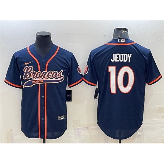 Men Denver Broncos 10 Jerry Jeudy Navy With Patch Cool Base Stitched Baseball Jersey Men Denver Broncos 10 Jerry Jeudy Navy With Patch Cool Base Stitched Baseball Jersey