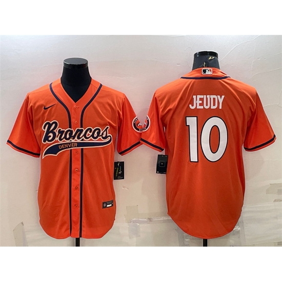 Men Denver Broncos 10 Jerry Jeudy Orange With Patch Cool Base Stitched Baseball Jersey Men Denver Broncos 10 Jerry Jeudy Orange With Patch Cool Base Stitched Baseball Jersey