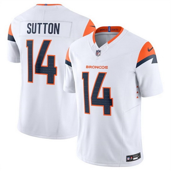 Men Denver Broncos 14 Courtland Sutton White 2024 F U S E Vapor Limited Stitched Football Jersey Men Denver Broncos 14 Courtland Sutton White 2024 F U S E Vapor Limited Stitched Football Jersey