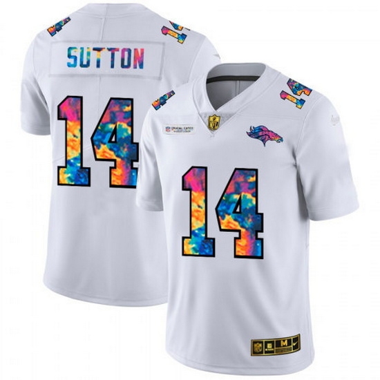 Men Denver Broncos 14 Courtland Sutton White Crucial Catch Limited Stitched Jerse Men Denver Broncos 14 Courtland Sutton White Crucial Catch Limited Stitched Jerse