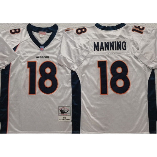 Men Denver Broncos 18 Peyton Manning White Throwback Stitched Jersey Men Denver Broncos 18 Peyton Manning White Throwback Stitched Jersey