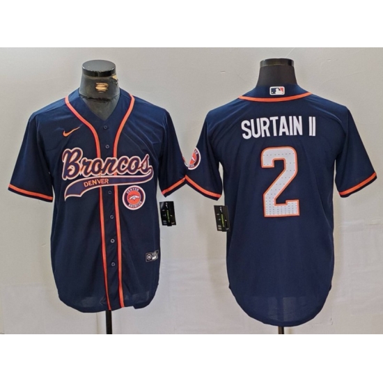 Men Denver Broncos 2 Pat Surtain II Navy Cool Base Stitched Baseball Jersey 2 Men Denver Broncos 2 Pat Surtain II Navy Cool Base Stitched Baseball Jersey 2