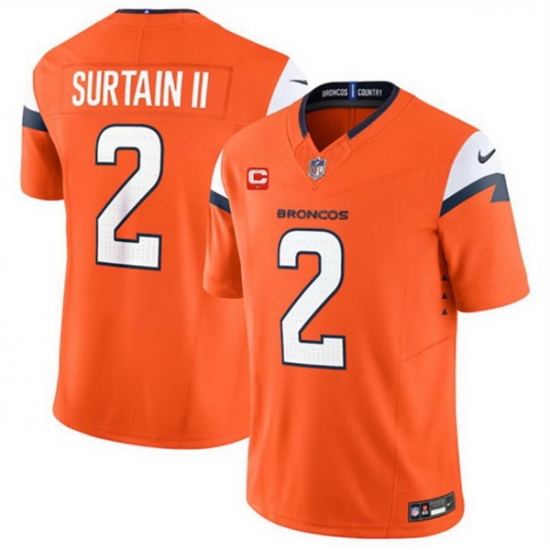 Men Denver Broncos 2 Pat Surtain II Orange 2024 F U S E With 1 Star C Patch Vapor Limited Stitched Football Jersey Men Denver Broncos 2 Pat Surtain II Orange 2024 F U S E With 1 Star C Patch Vapor Limited Stitched Football Jersey