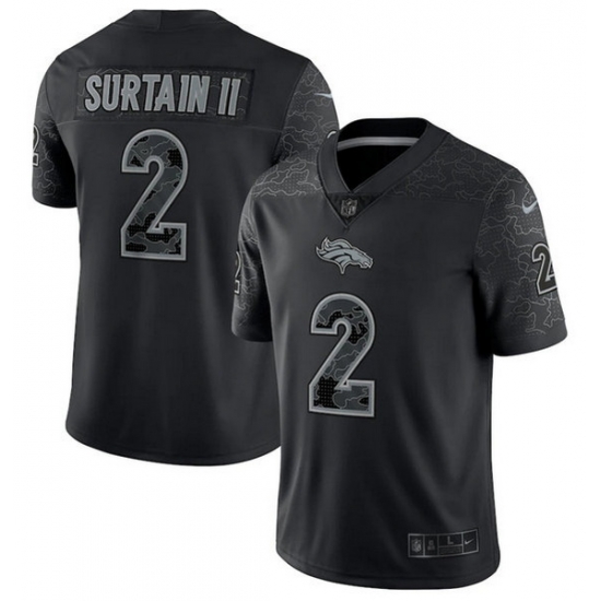 Men Denver Broncos 2 Patrick Surtain II Black Reflective Limited Stitched Football Jersey Men Denver Broncos 2 Patrick Surtain II Black Reflective Limited Stitched Football Jersey