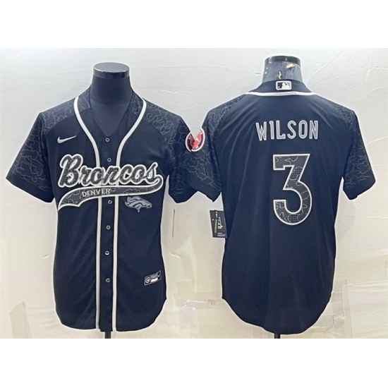 Men Denver Broncos 3 Russell Wilson Black Reflective With Patch Cool Base Stitched Baseball Jersey Men Denver Broncos 3 Russell Wilson Black Reflective With Patch Cool Base Stitched Baseball Jersey