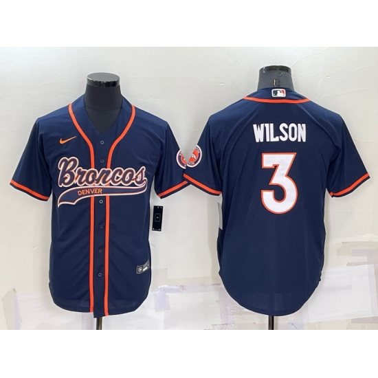Men Denver Broncos 3 Russell Wilson Navy Cool Base Stitched Baseball Jersey Men Denver Broncos 3 Russell Wilson Navy Cool Base Stitched Baseball Jersey