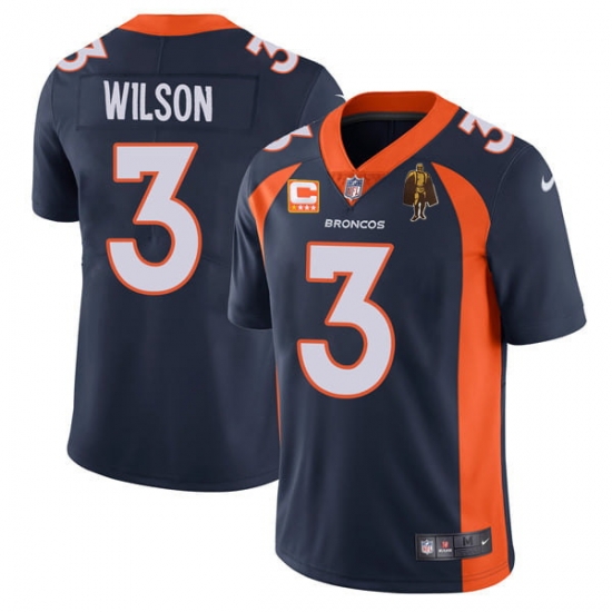 Men Denver Broncos #3 Russell Wilson Navy With C Patch & Walter Payton Patch Vapor Untouchable Limited Stitched Jersey Men Denver Broncos #3 Russell Wilson Navy With C Patch & Walter Payton Patch Vapor Untouchable Limited Stitched Jersey