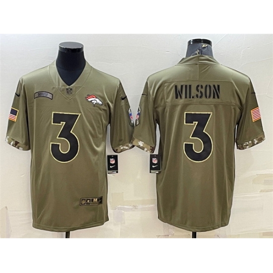 Men Denver Broncos 3 Russell Wilson Olive 2022 Salute To Service Limited Stitched Jersey Men Denver Broncos 3 Russell Wilson Olive 2022 Salute To Service Limited Stitched Jersey