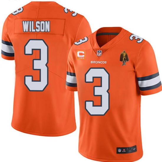 Men Denver Broncos #3 Russell Wilson Orange With C Patch & Walter Payton Patch Limited Stitched Jersey Men Denver Broncos #3 Russell Wilson Orange With C Patch & Walter Payton Patch Limited Stitched Jersey