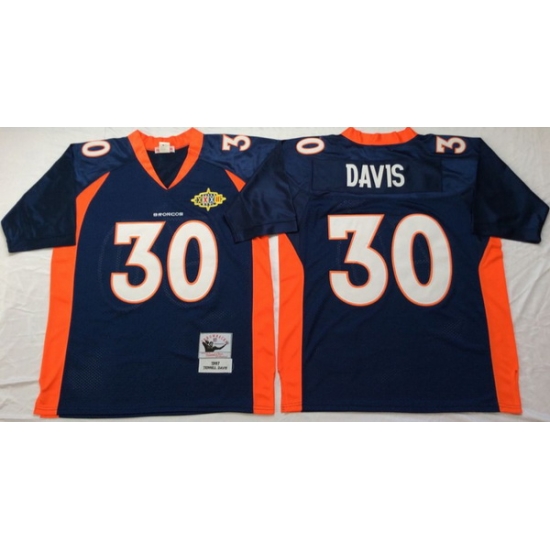 Men Denver Broncos 30 Terrell Davis Navy M&N Throwback Jersey Men Denver Broncos 30 Terrell Davis Navy M&N Throwback Jersey
