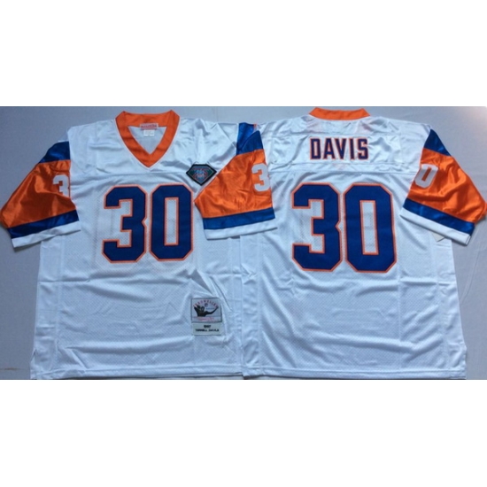 Men Denver Broncos 30 Terrell Davis White M&N Throwback Jersey Men Denver Broncos 30 Terrell Davis White M&N Throwback Jersey