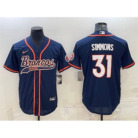 Men Denver Broncos 31 Justin Simmons Navy With Patch Cool Base Stitched Baseball Jersey Men Denver Broncos 31 Justin Simmons Navy With Patch Cool Base Stitched Baseball Jersey