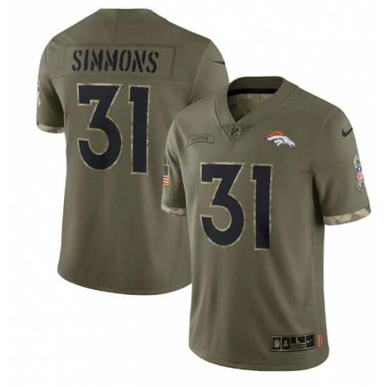Men Denver Broncos 31 Justin Simmons Olive 2022 Salute To Service Limited Stitched Jersey Men Denver Broncos 31 Justin Simmons Olive 2022 Salute To Service Limited Stitched Jersey