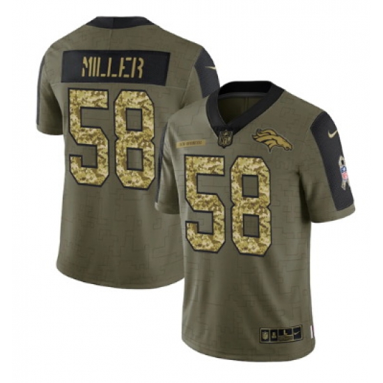 Men Denver Broncos 58 Von Miller 2021 Salute To Service Olive Camo Limited Stitched Jersey Men Denver Broncos 58 Von Miller 2021 Salute To Service Olive Camo Limited Stitched Jersey