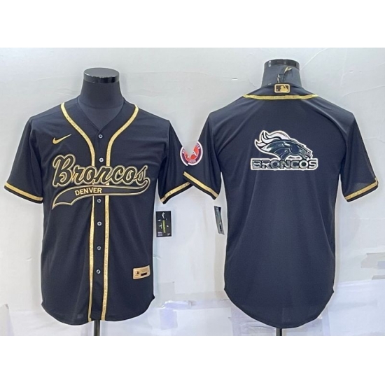 Men Denver Broncos Black Gold Team Big Logo With Patch Cool Base Stitched Baseball Jersey Men Denver Broncos Black Gold Team Big Logo With Patch Cool Base Stitched Baseball Jersey