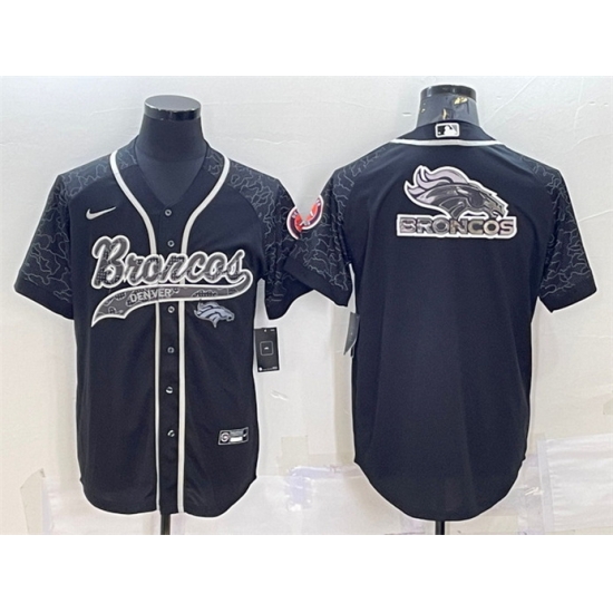 Men Denver Broncos Black Reflective Team Big Logo With Patch Cool Base Stitched Baseball Jersey Men Denver Broncos Black Reflective Team Big Logo With Patch Cool Base Stitched Baseball Jersey