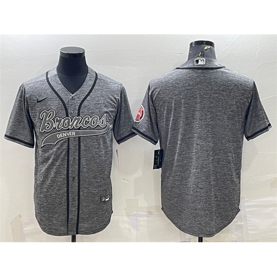 Men Denver Broncos Blank Grey With Patch Cool Base Stitched Baseball Jersey Men Denver Broncos Blank Grey With Patch Cool Base Stitched Baseball Jersey